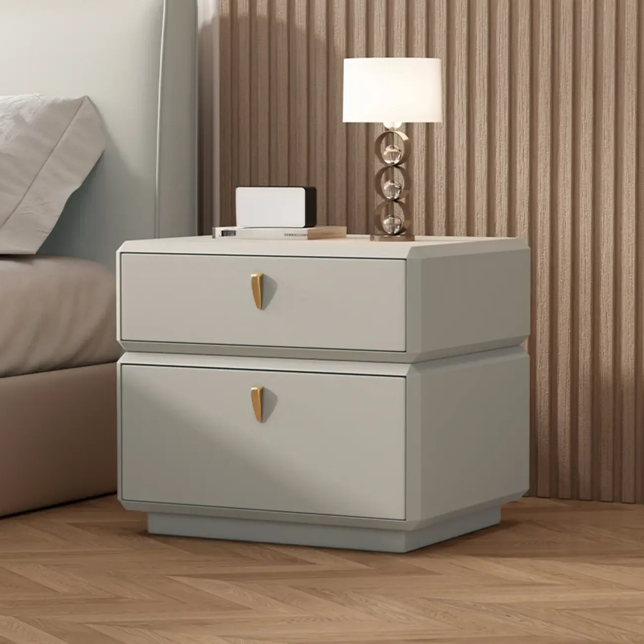 Modern Leather 2-Tier Storage Nightstand Image - 10