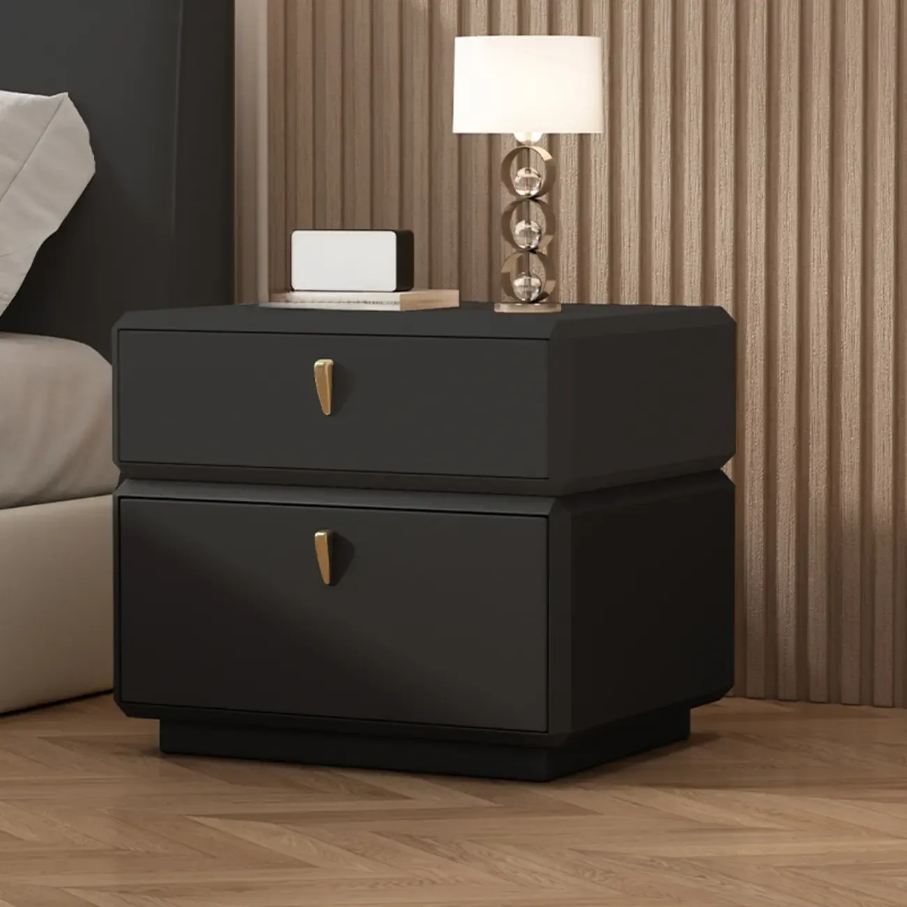 Modern Leather 2-Tier Storage Nightstand Image - 7