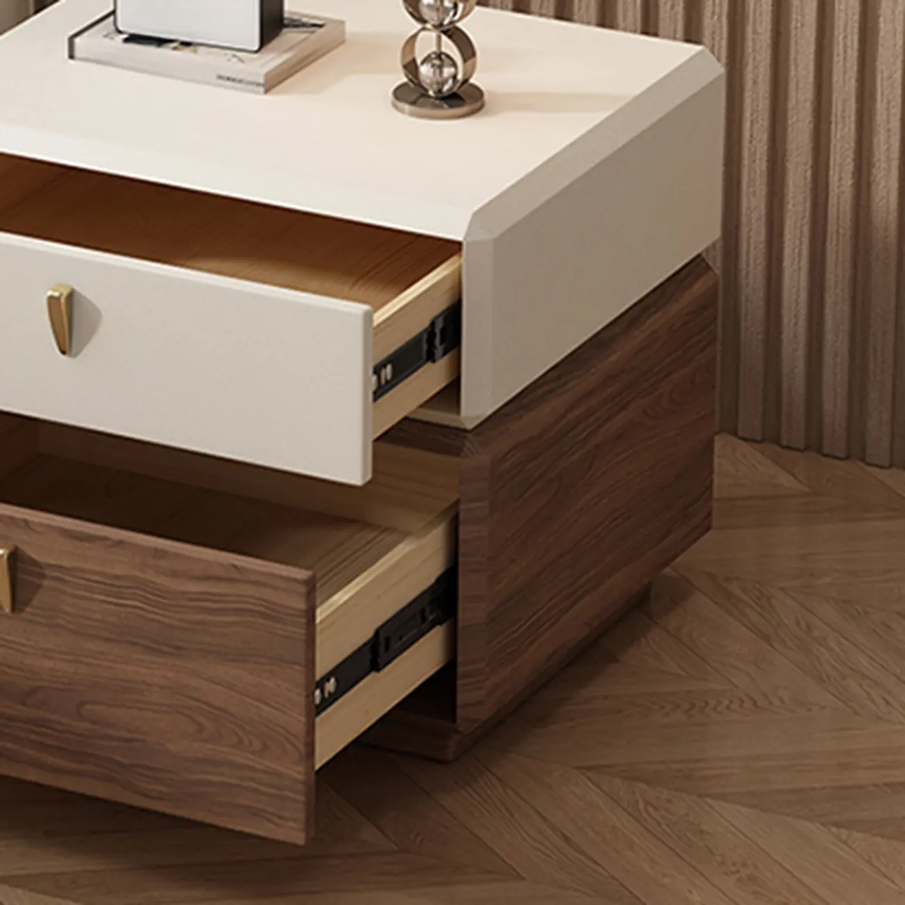 Modern Leather 2-Tier Storage Nightstand Image - 4 | homeyfad