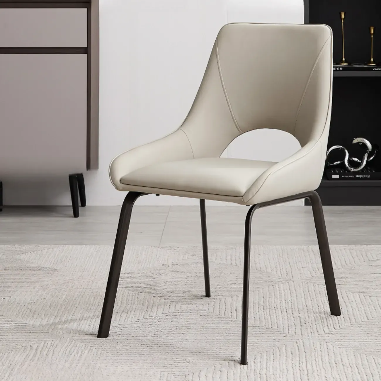 Contemporary Upholstered Faux Leather Dining Chairs Set Of 2 Image - 2