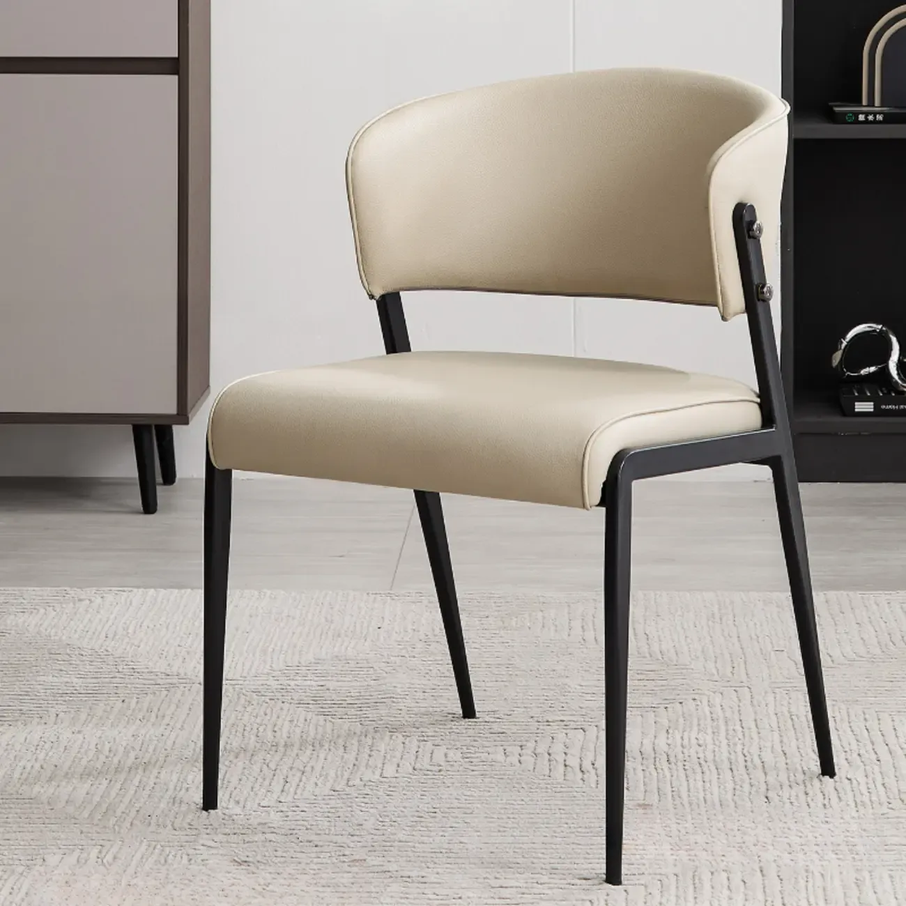 Contemporary Upholstered Faux Leather Dining Chairs Set Of 2 Image - 4