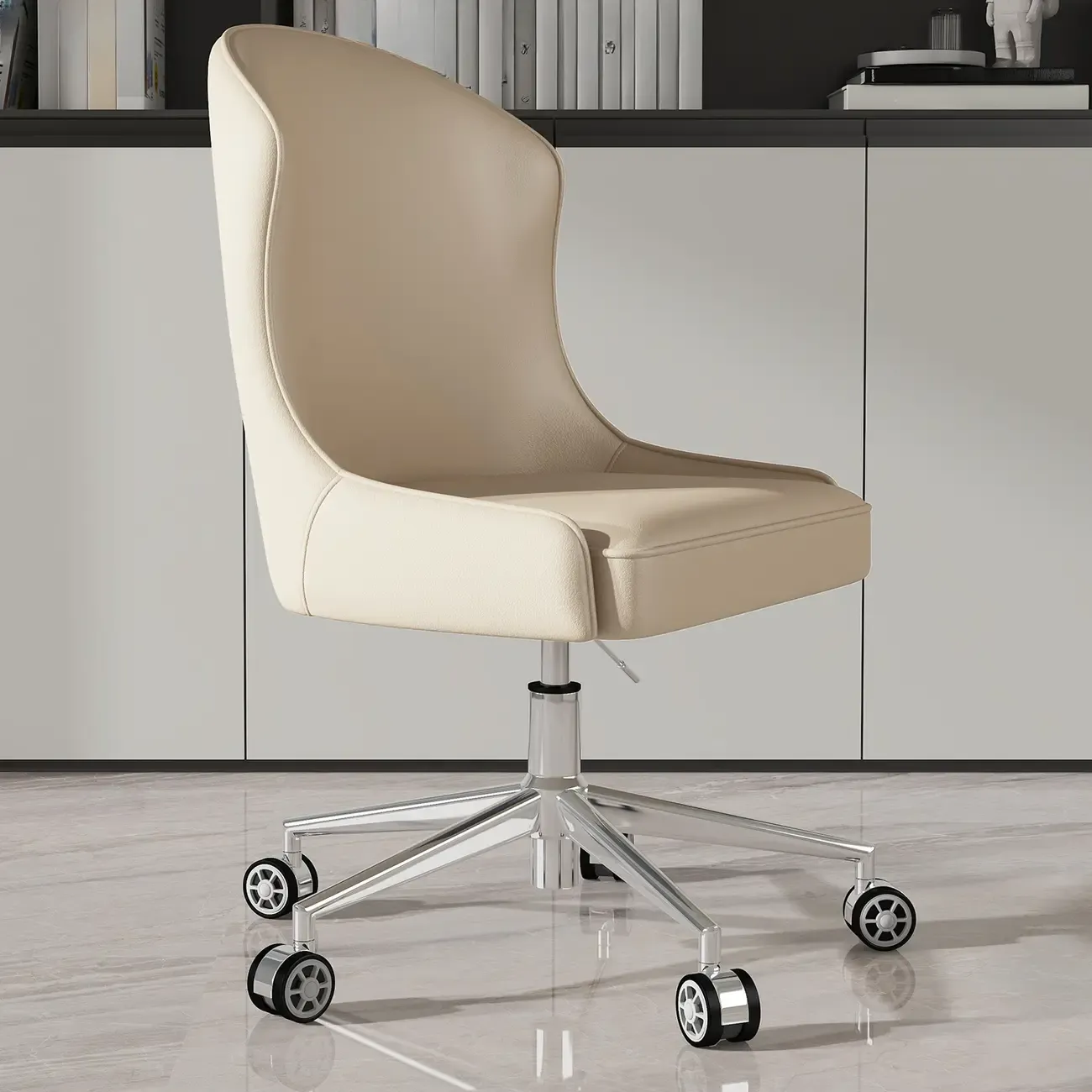 Adjustable Swivel Modern Faux Leather Upholstered Office Chair Image - 4