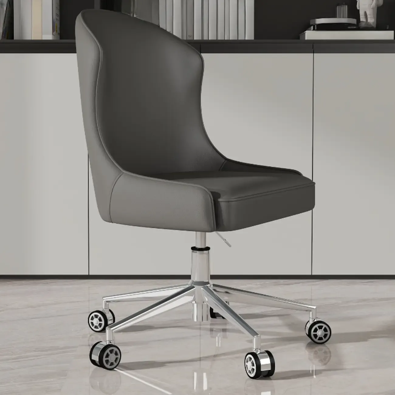 Adjustable Swivel Modern Faux Leather Upholstered Office Chair Image - 11