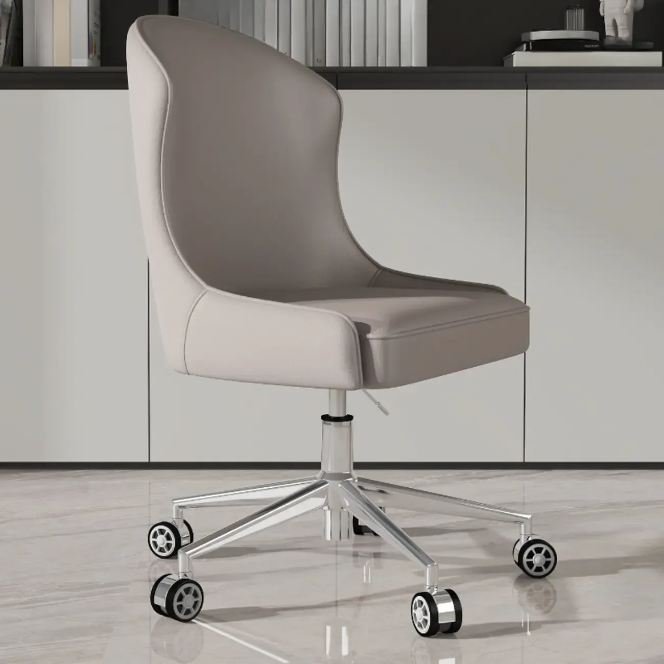 Adjustable Swivel Modern Faux Leather Upholstered Office Chair Image - 12