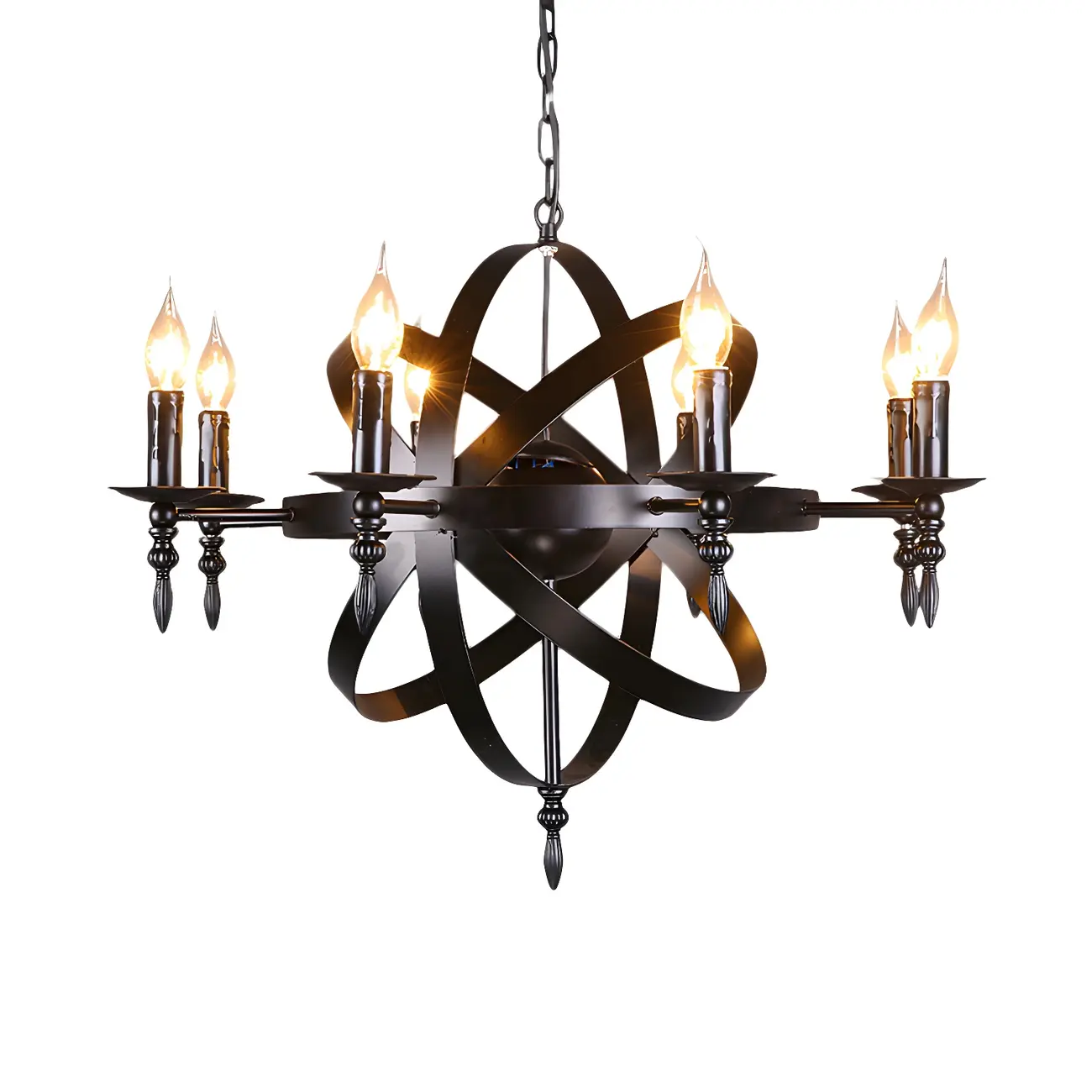 Large Industrial Black Metal Round Candle Chandelier Image - 18 | homeyfad