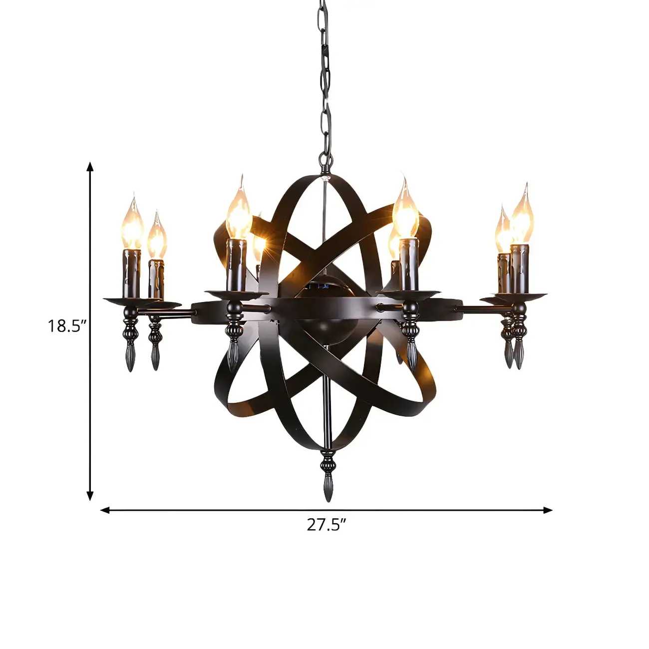 Large Industrial Black Metal Round Candle Chandelier Image - 20