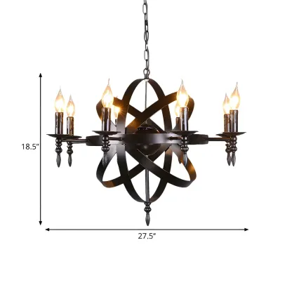 Large Industrial Black Metal Round Candle Chandelier Image - 20