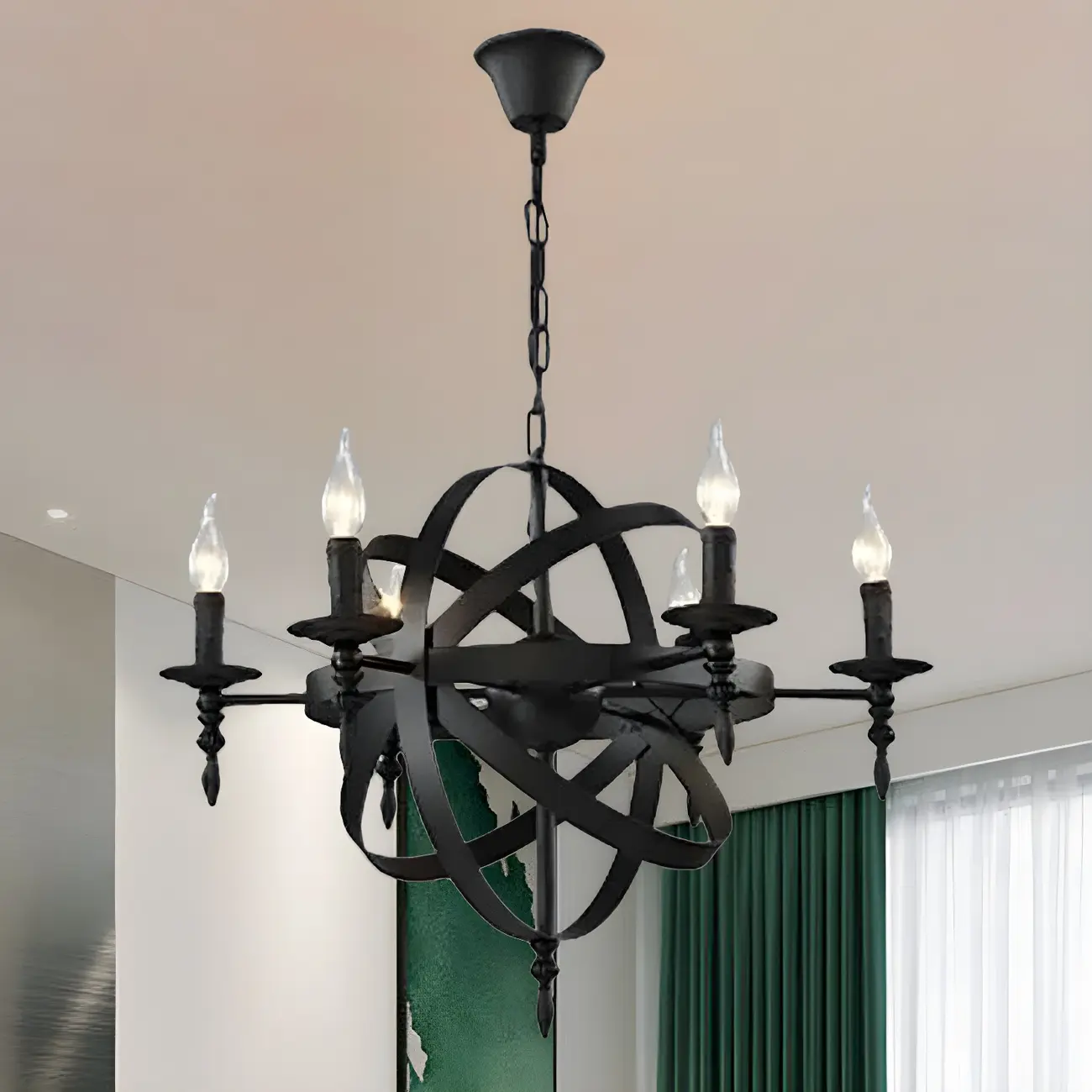 Large Industrial Black Metal Round Candle Chandelier Image - 9 | homeyfad