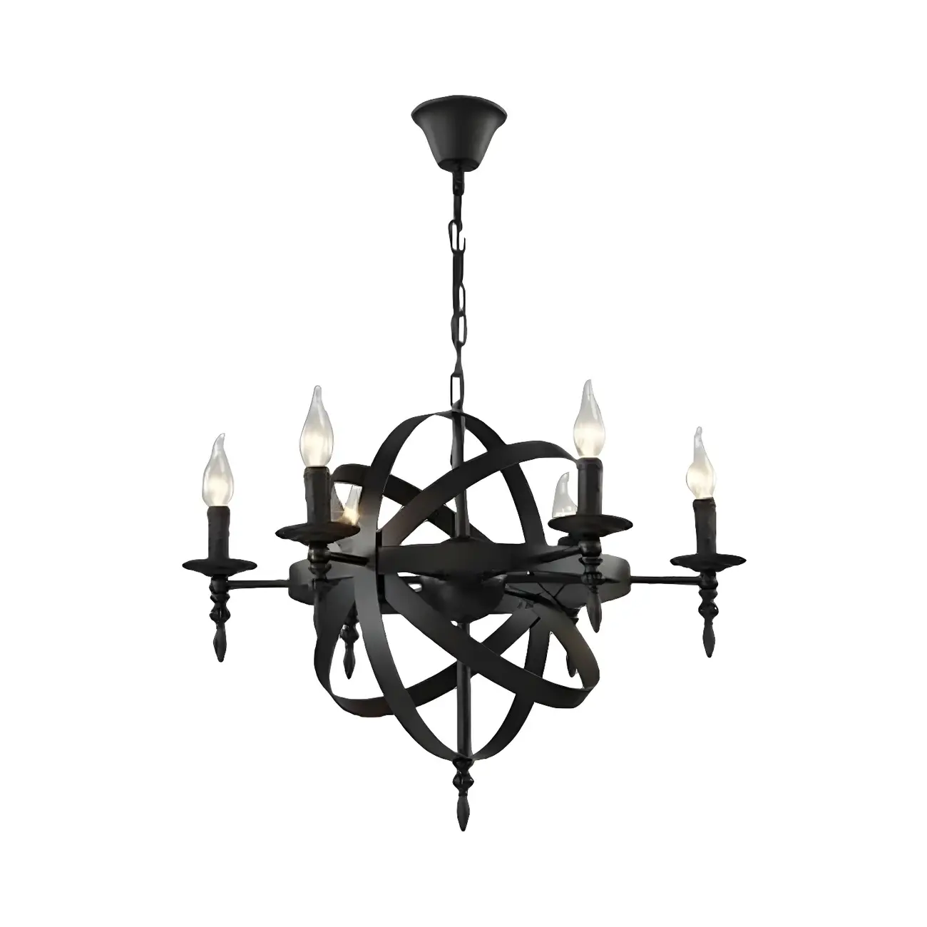 Large Industrial Black Metal Round Candle Chandelier Image - 19 | homeyfad