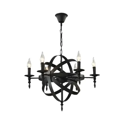 Large Industrial Black Metal Round Candle Chandelier Image - 19