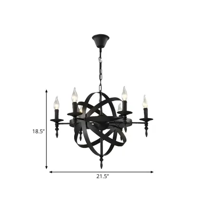 Large Industrial Black Metal Round Candle Chandelier Image - 21