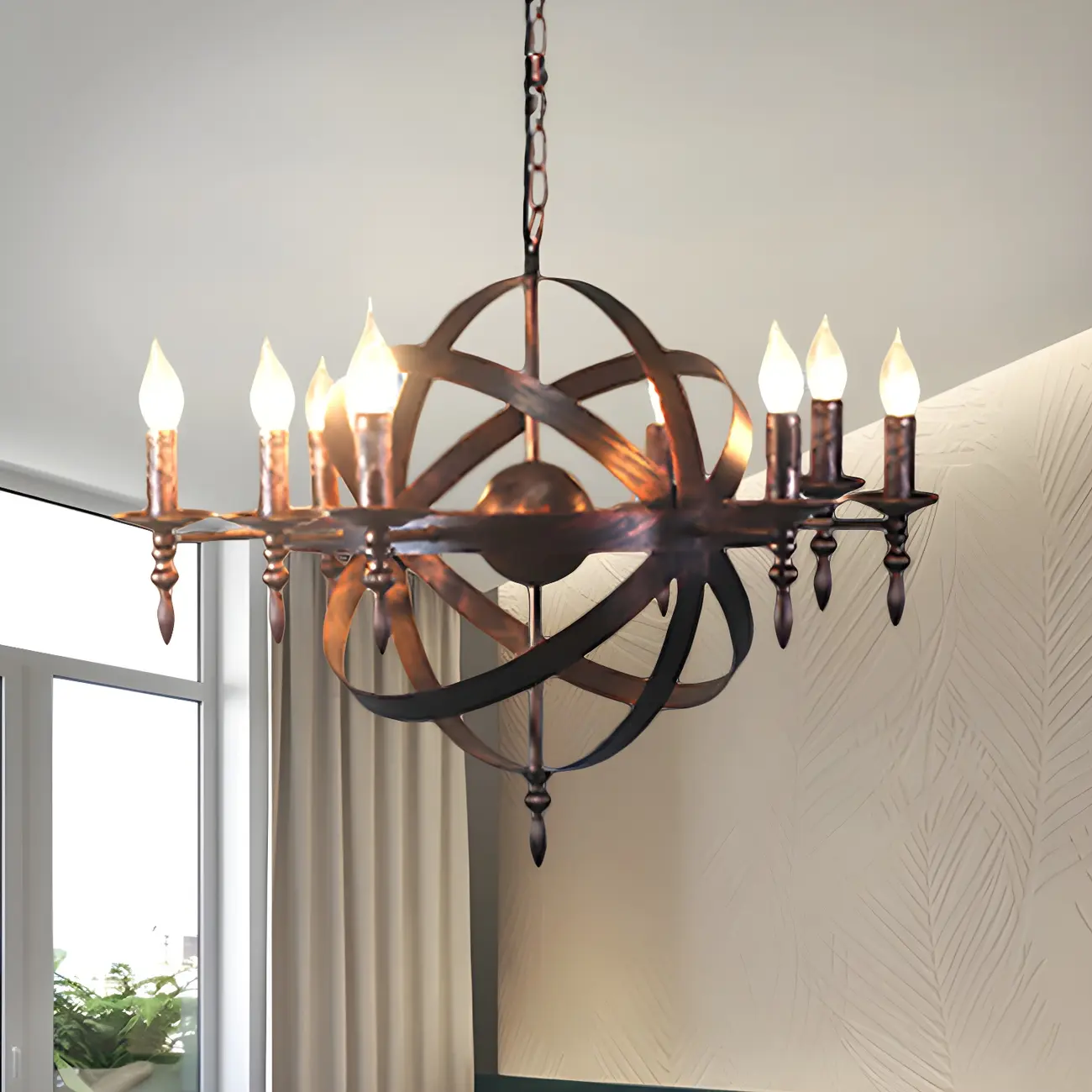 Large Industrial Black Metal Round Candle Chandelier Image - 8 | homeyfad