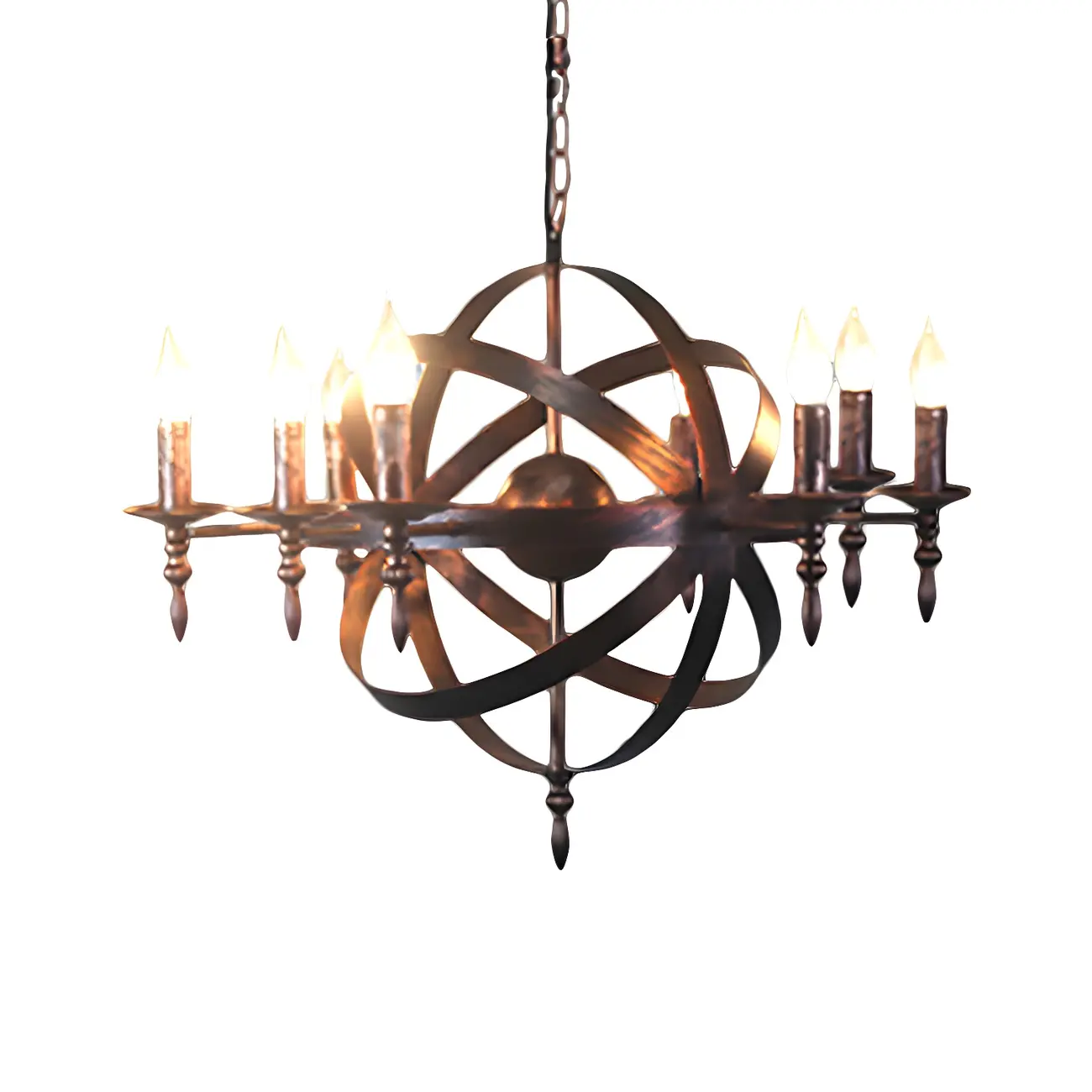 Large Industrial Black Metal Round Candle Chandelier Image - 22 | homeyfad