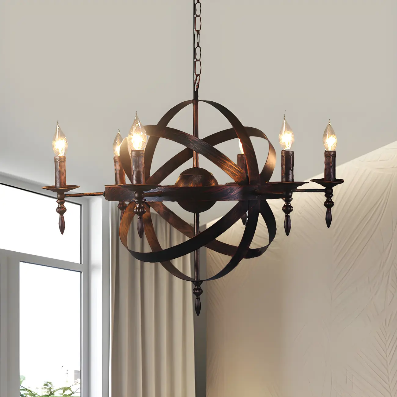 Large Industrial Black Metal Round Candle Chandelier Image - 2 | homeyfad