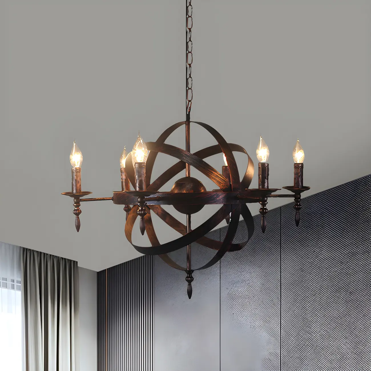 Large Industrial Black Metal Round Candle Chandelier Image - 14 | homeyfad
