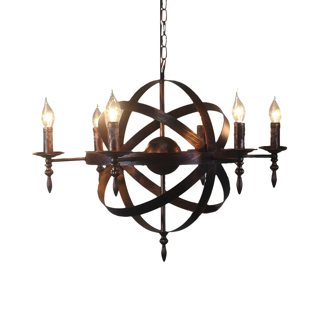 Large Industrial Black Metal Round Candle Chandelier Image - 24 | homeyfad