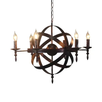 Large Industrial Black Metal Round Candle Chandelier Image - 24