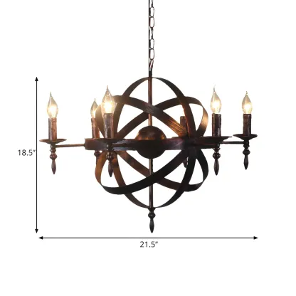 Large Industrial Black Metal Round Candle Chandelier Image - 25