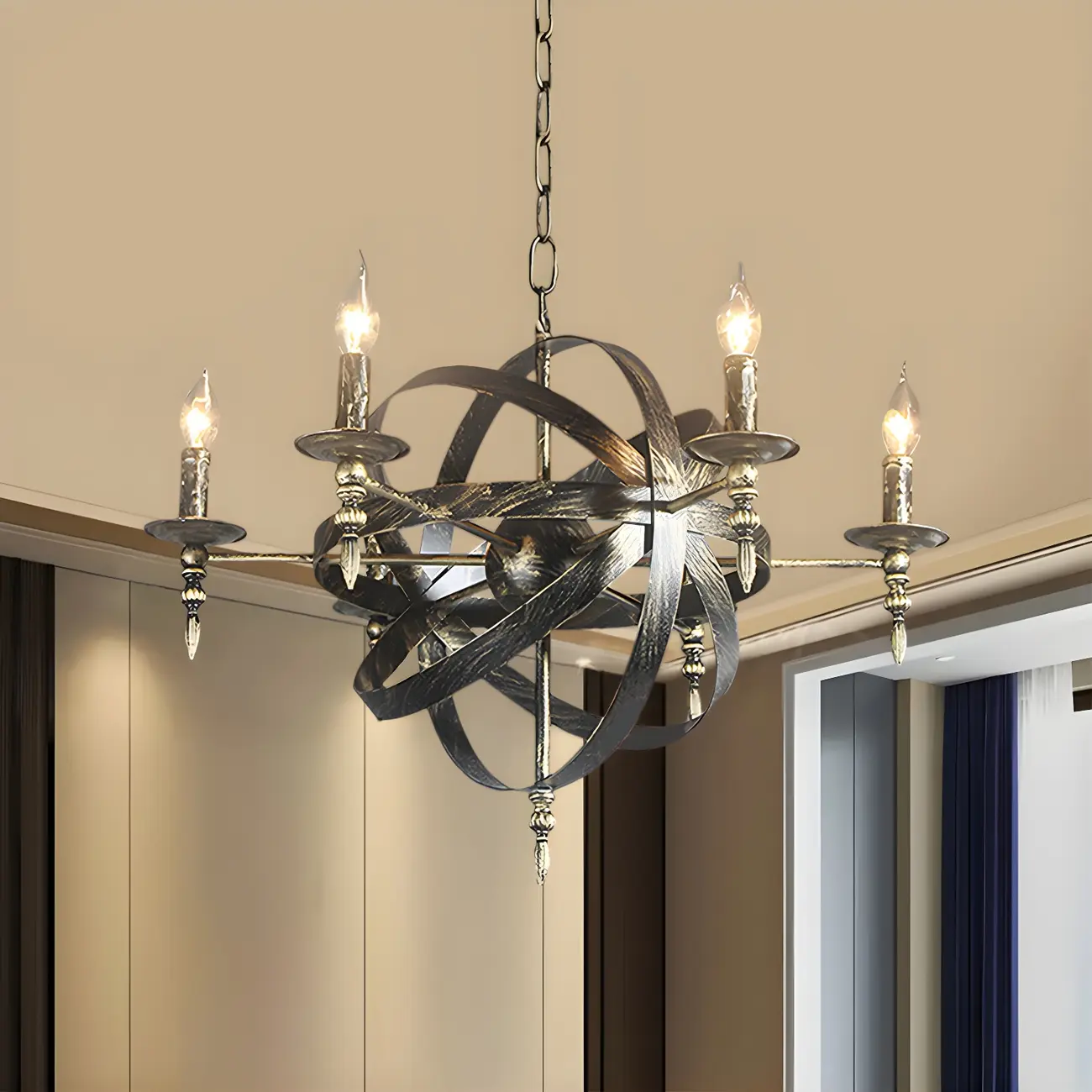 Large Industrial Black Metal Round Candle Chandelier Image - 5 | homeyfad