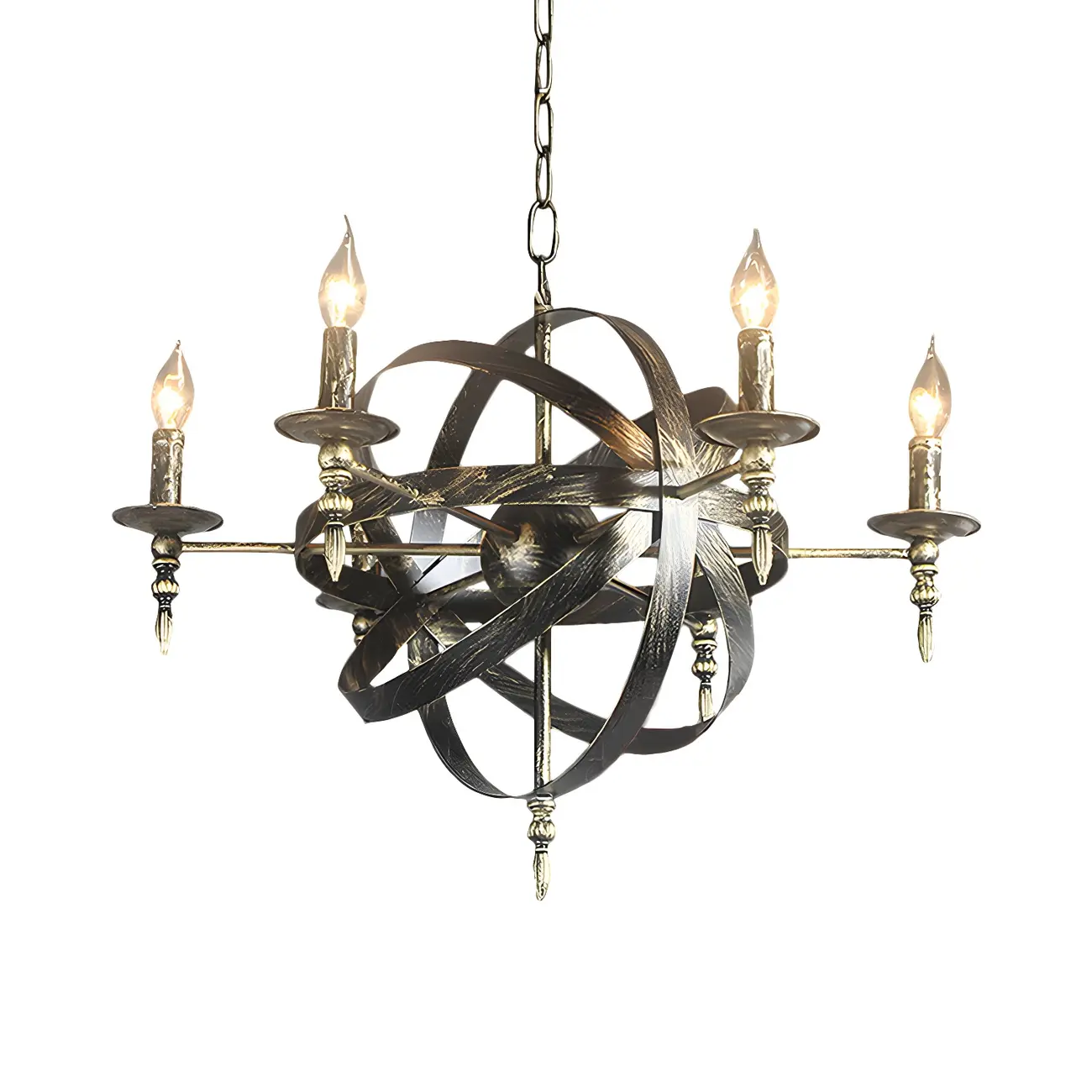 Large Industrial Black Metal Round Candle Chandelier Image - 26 | homeyfad