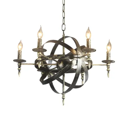 Large Industrial Black Metal Round Candle Chandelier Image - 26