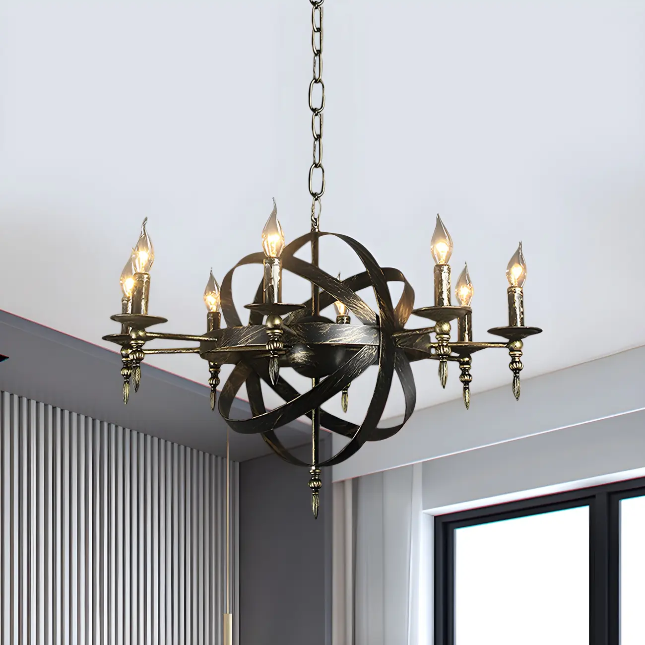 Large Industrial Black Metal Round Candle Chandelier Image - 11 | homeyfad