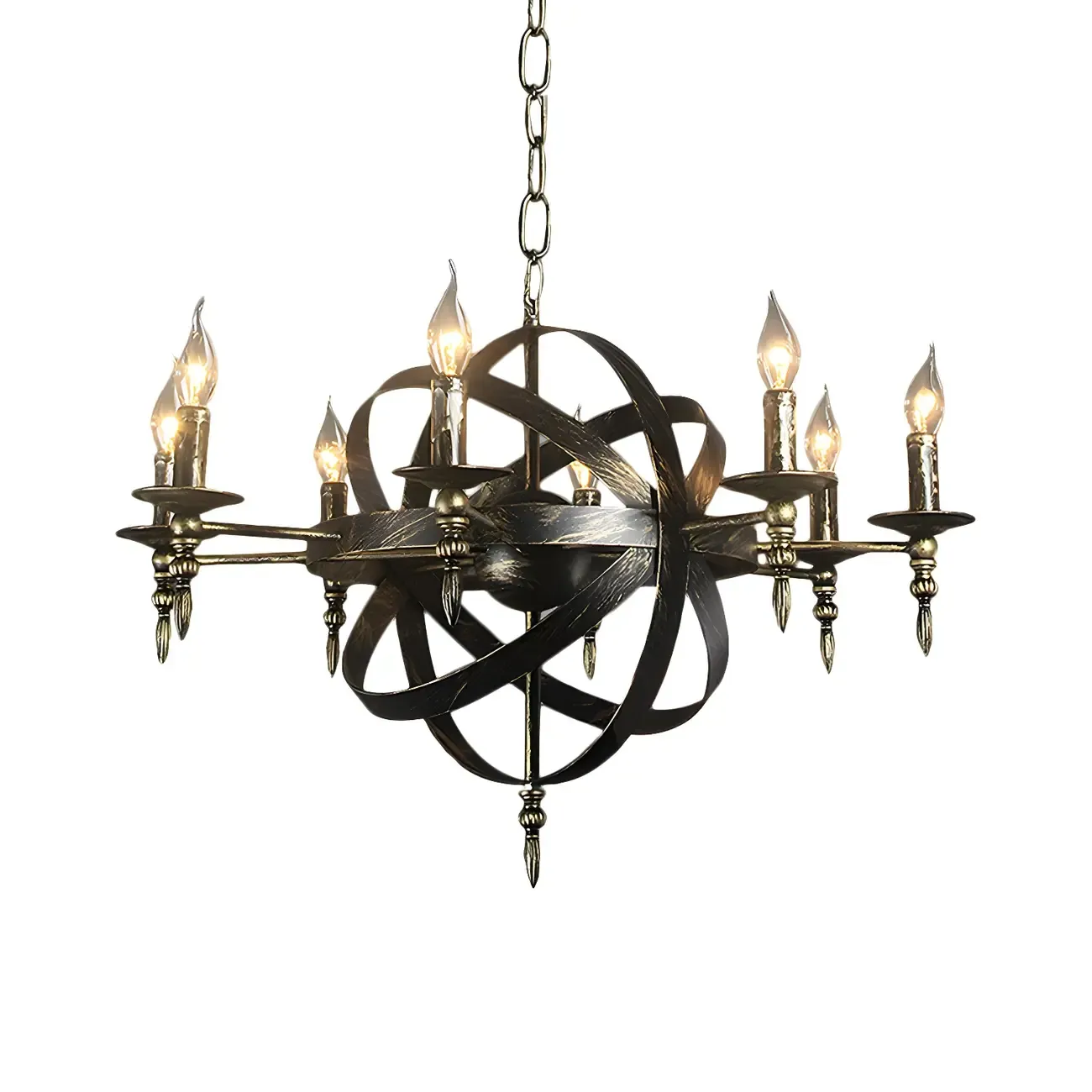Large Industrial Black Metal Round Candle Chandelier Image - 28