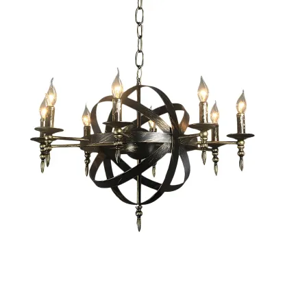 Large Industrial Black Metal Round Candle Chandelier Image - 28