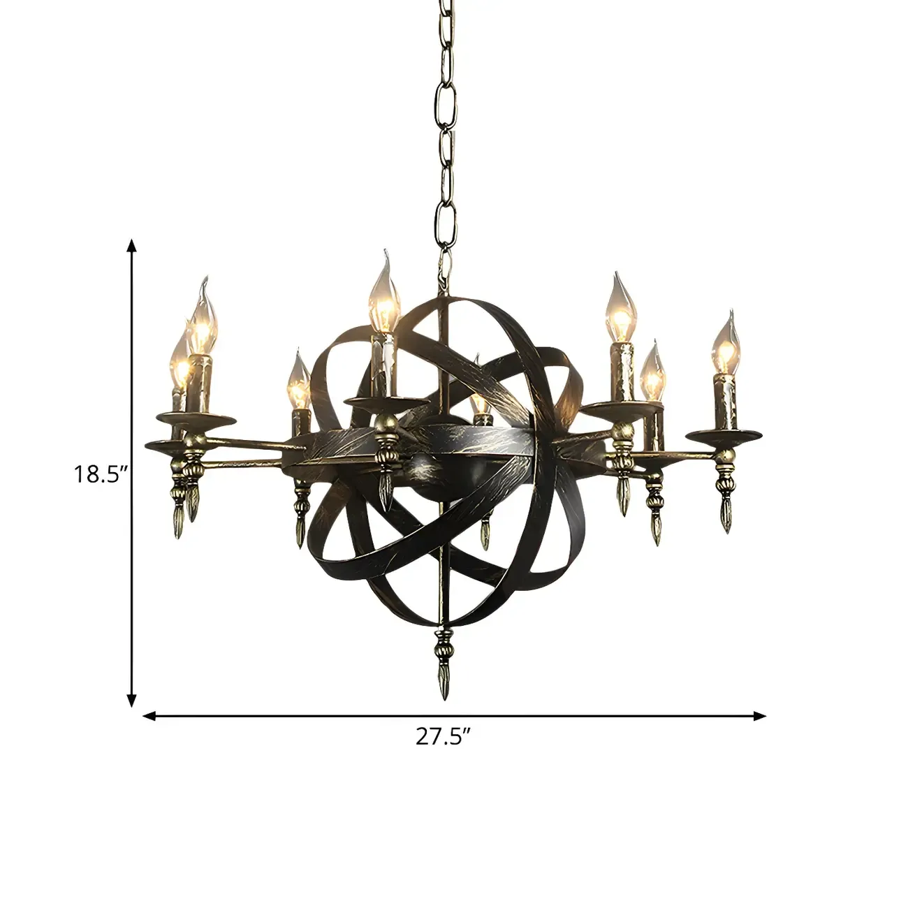 Large Industrial Black Metal Round Candle Chandelier Image - 29