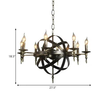 Large Industrial Black Metal Round Candle Chandelier Image - 29