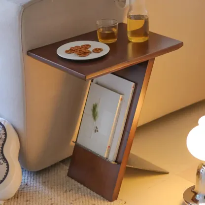 Mid Century Modern Z-shaped Wooden Side Table With Book Rack Image - 2