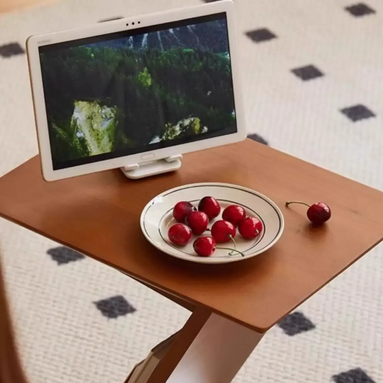 Mid Century Modern Z-shaped Wooden Side Table With Book Rack Image - 4