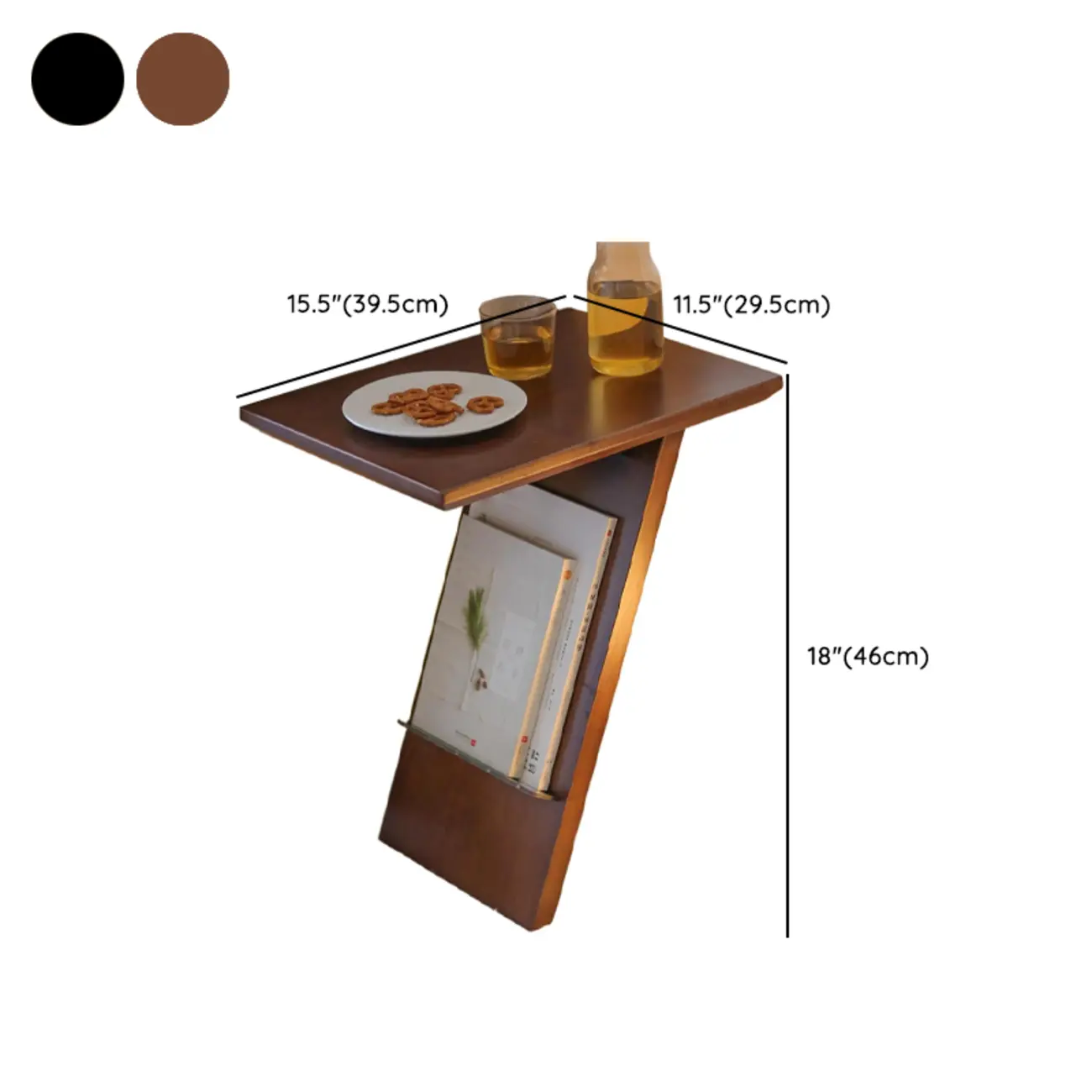 Mid Century Modern Z-shaped Wooden Side Table With Book Rack #size | homeyfad