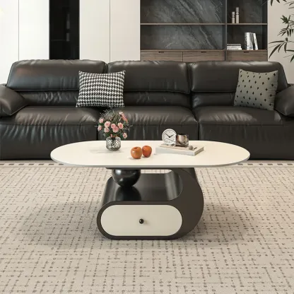 Contemporary 2-Tier Oval Coffee Table with Geometric Base Image - 2