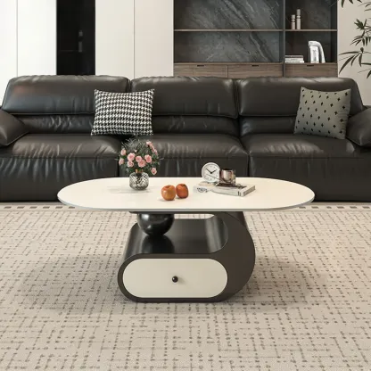 Contemporary 2-Tier Oval Coffee Table with Geometric Base Image - 3