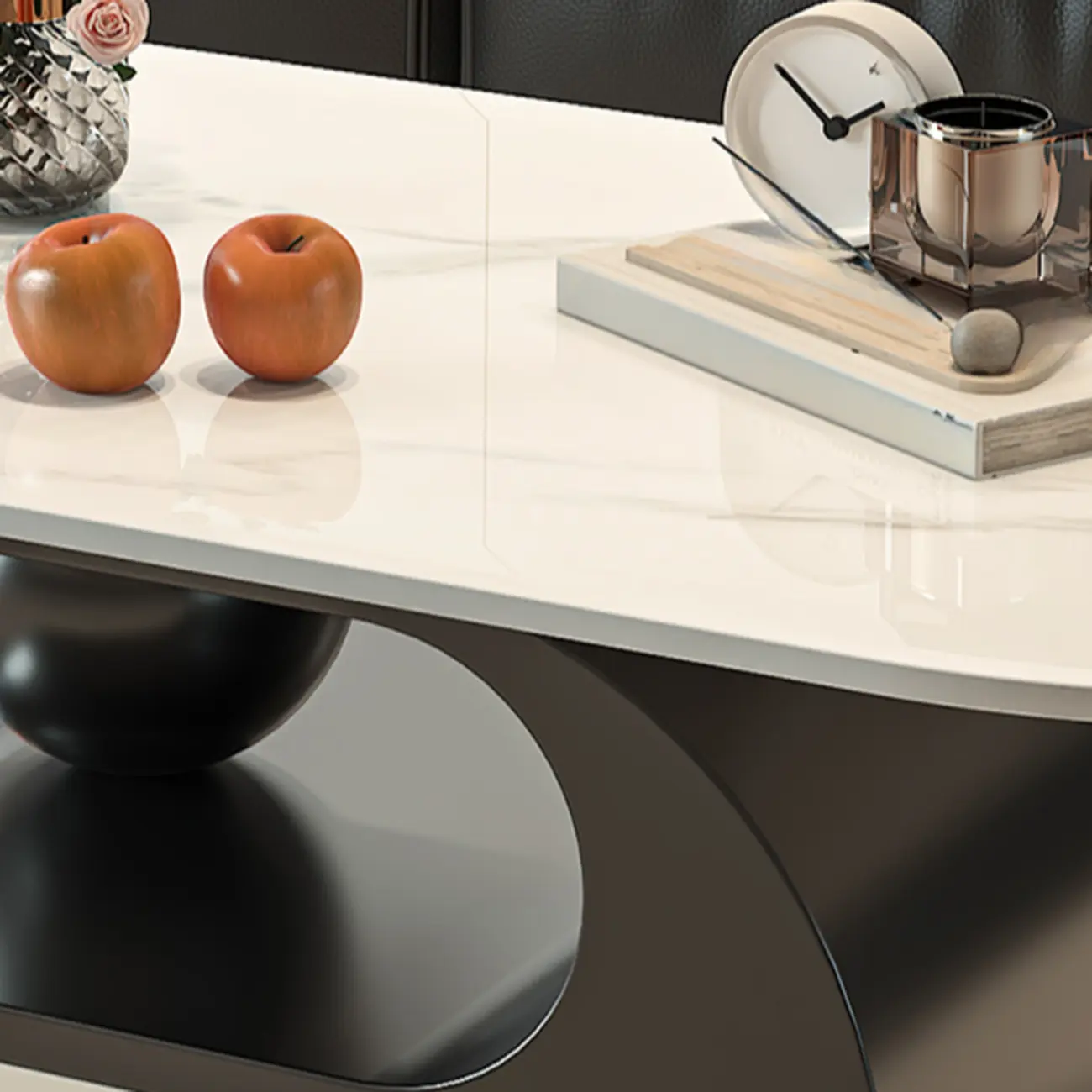 Contemporary 2-Tier Oval Coffee Table with Geometric Base Image - 7 | homeyfad