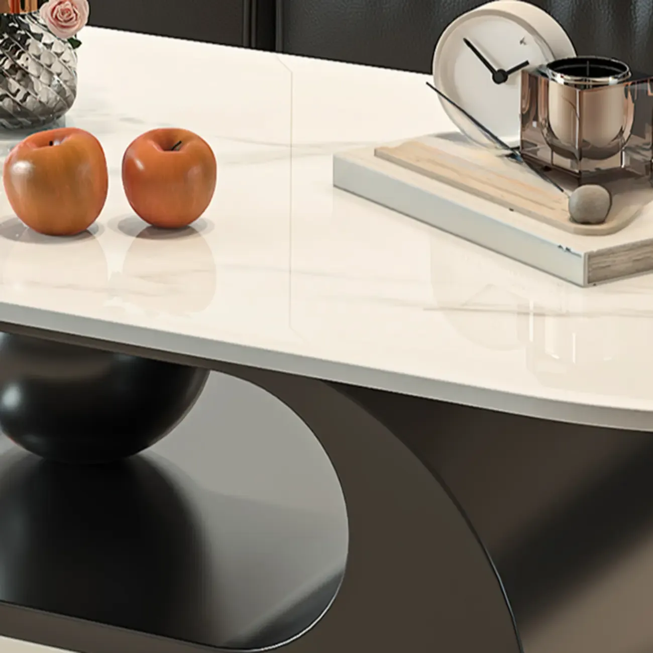 Contemporary 2-Tier Oval Coffee Table with Geometric Base Image - 7