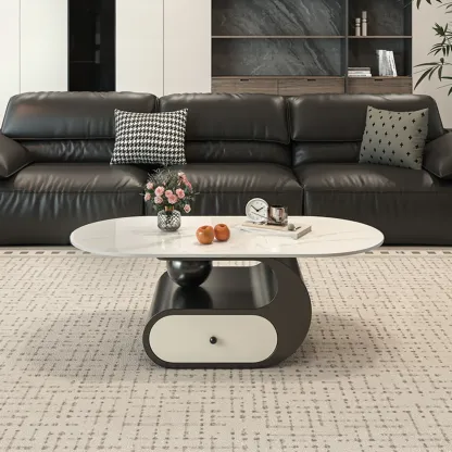 Contemporary 2-Tier Oval Coffee Table with Geometric Base Image - 13