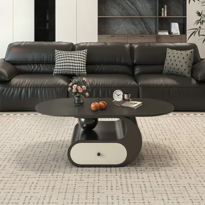 Contemporary 2-Tier Oval Coffee Table with Geometric Base Image - 17