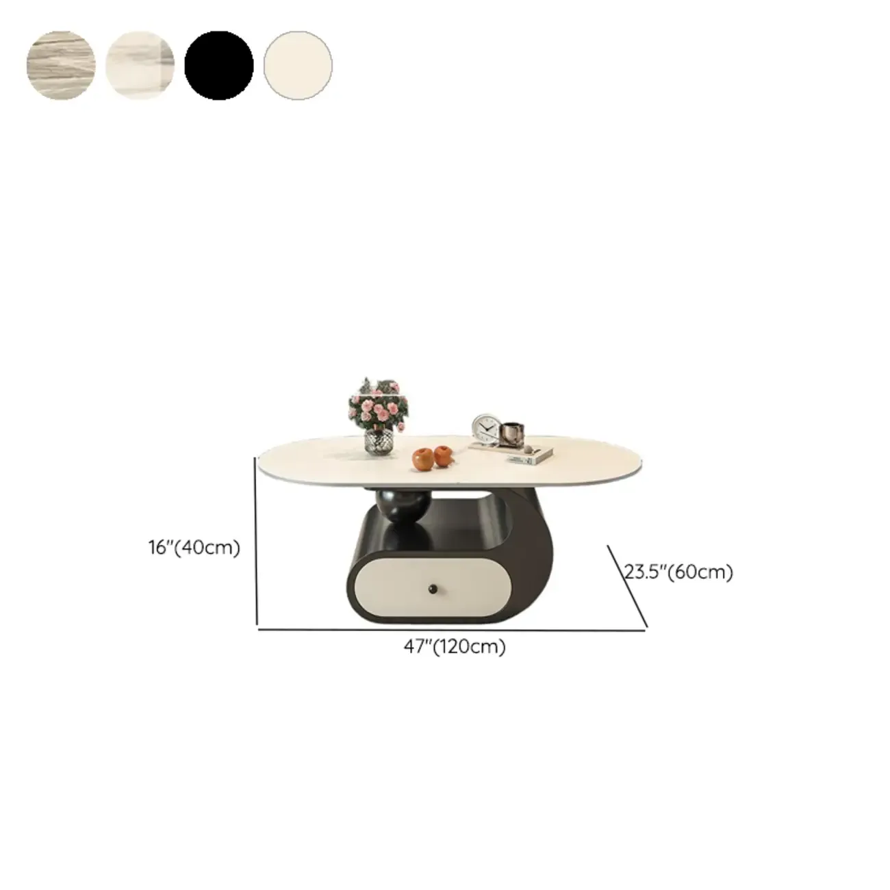 Contemporary 2-Tier Oval Coffee Table with Geometric Base Image - 30