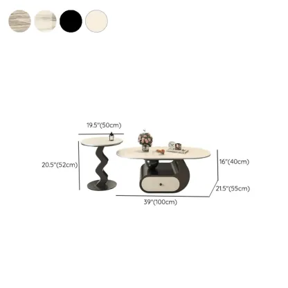 Contemporary 2-Tier Oval Coffee Table with Geometric Base Image - 32