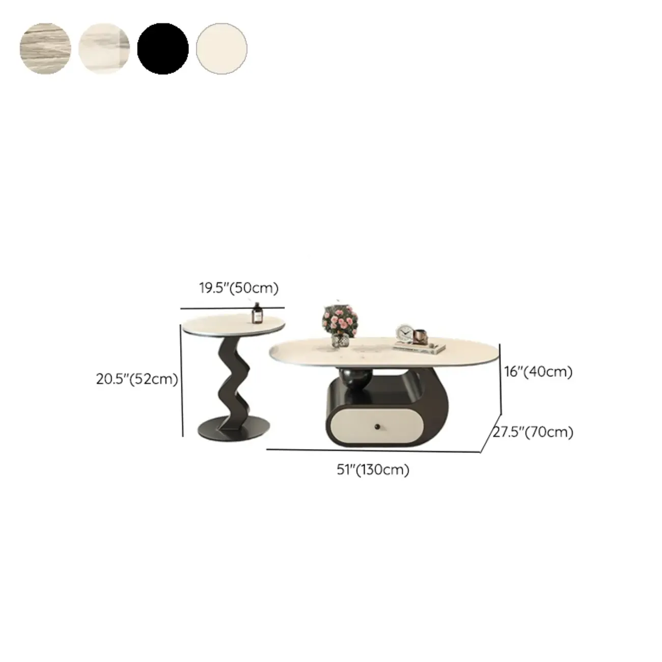 Contemporary 2-Tier Oval Coffee Table with Geometric Base Image - 34