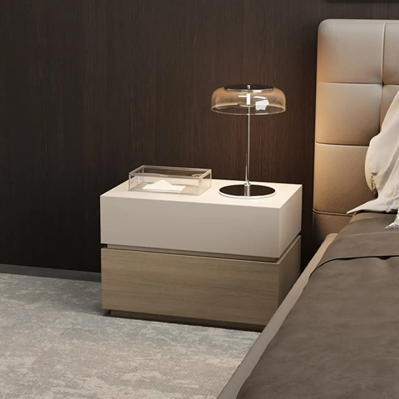 Elegant 2-tier Bedroom Wooden Nightstand With Drawers Image - 3