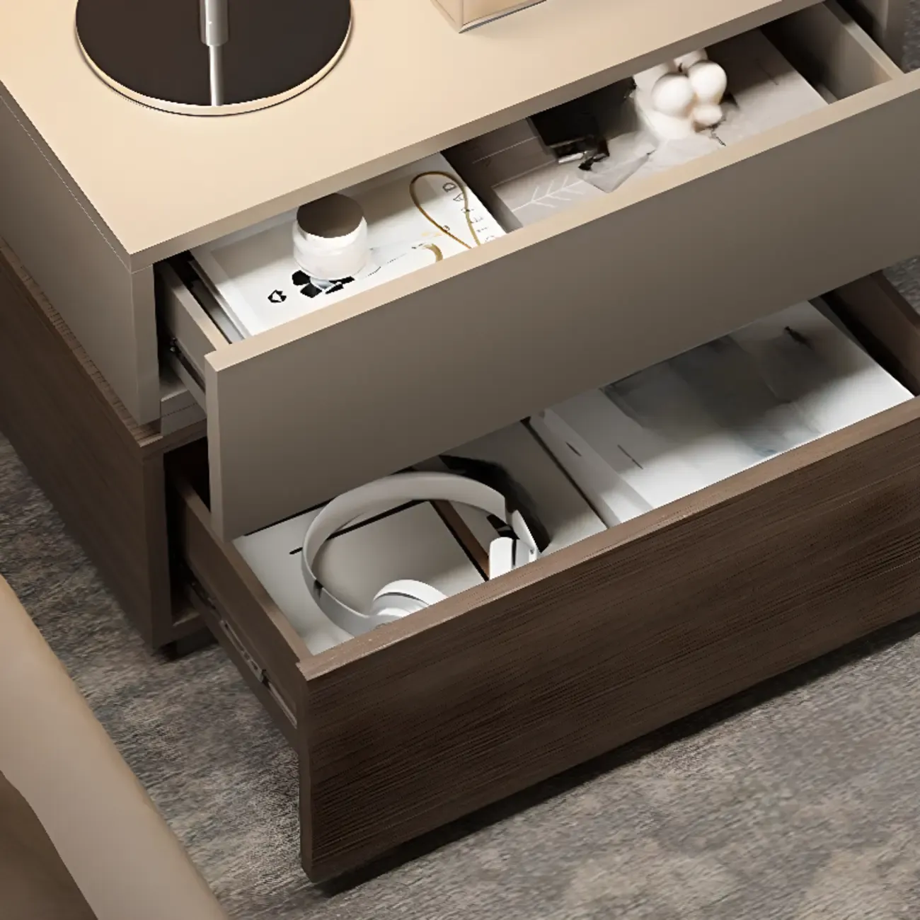 Elegant 2-tier Bedroom Wooden Nightstand With Drawers Image - 4