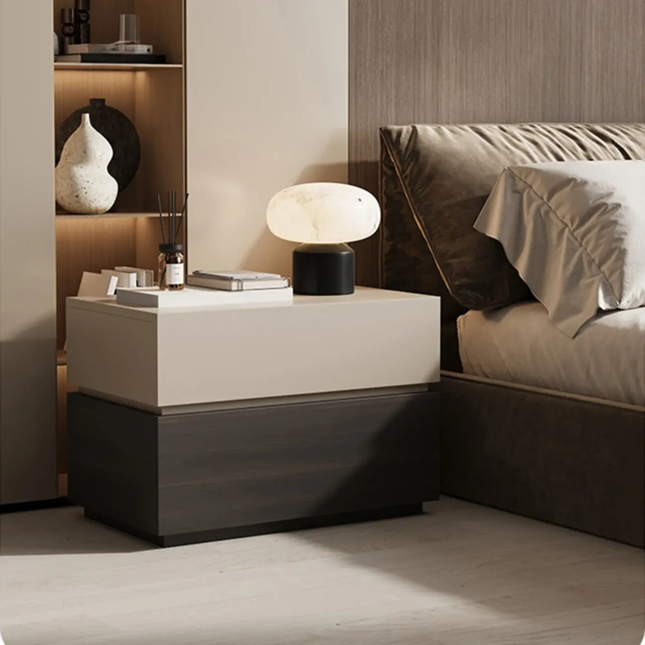 Elegant 2-tier Bedroom Wooden Nightstand With Drawers Image - 5 | homeyfad