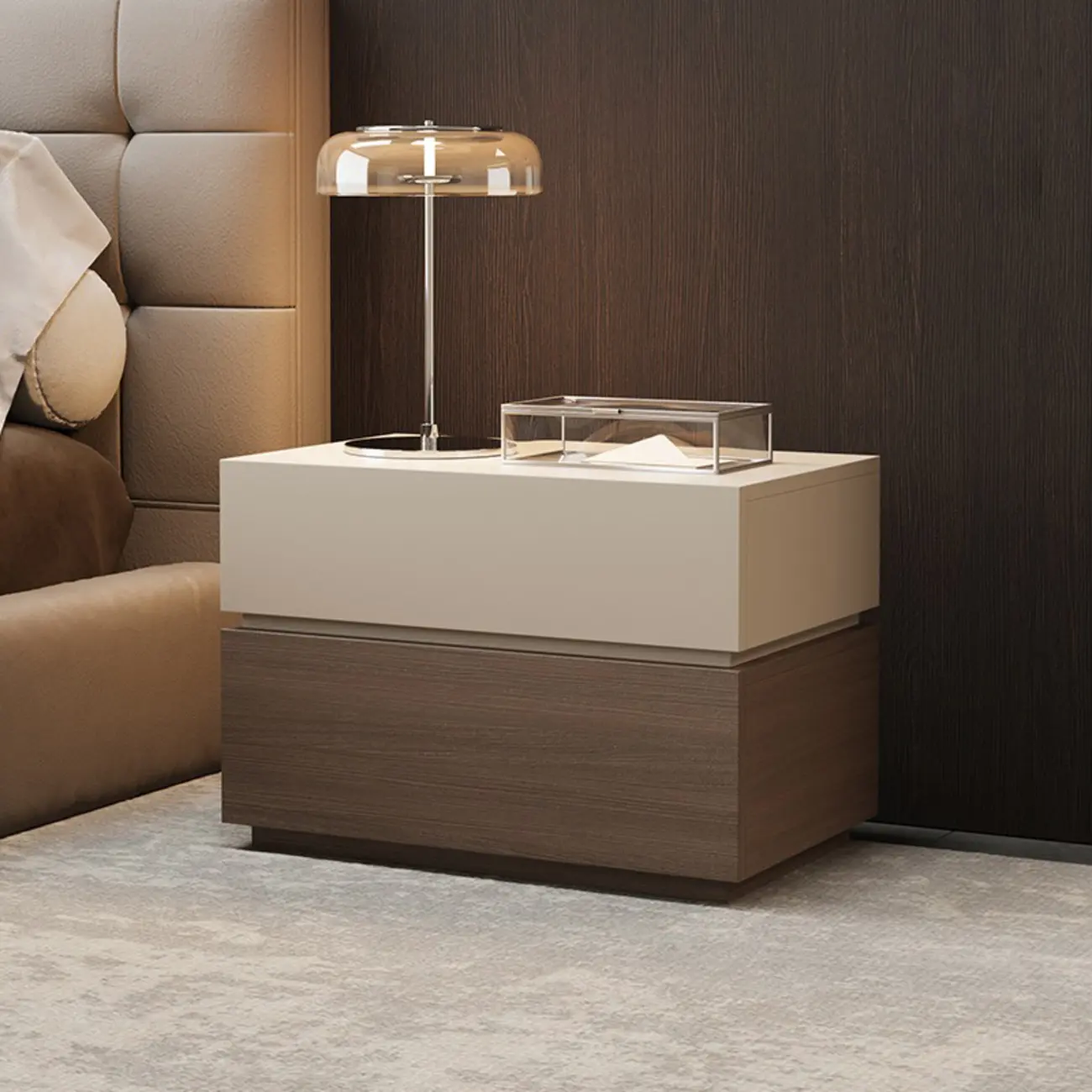 Elegant 2-tier Bedroom Wooden Nightstand With Drawers Image - 7 | homeyfad