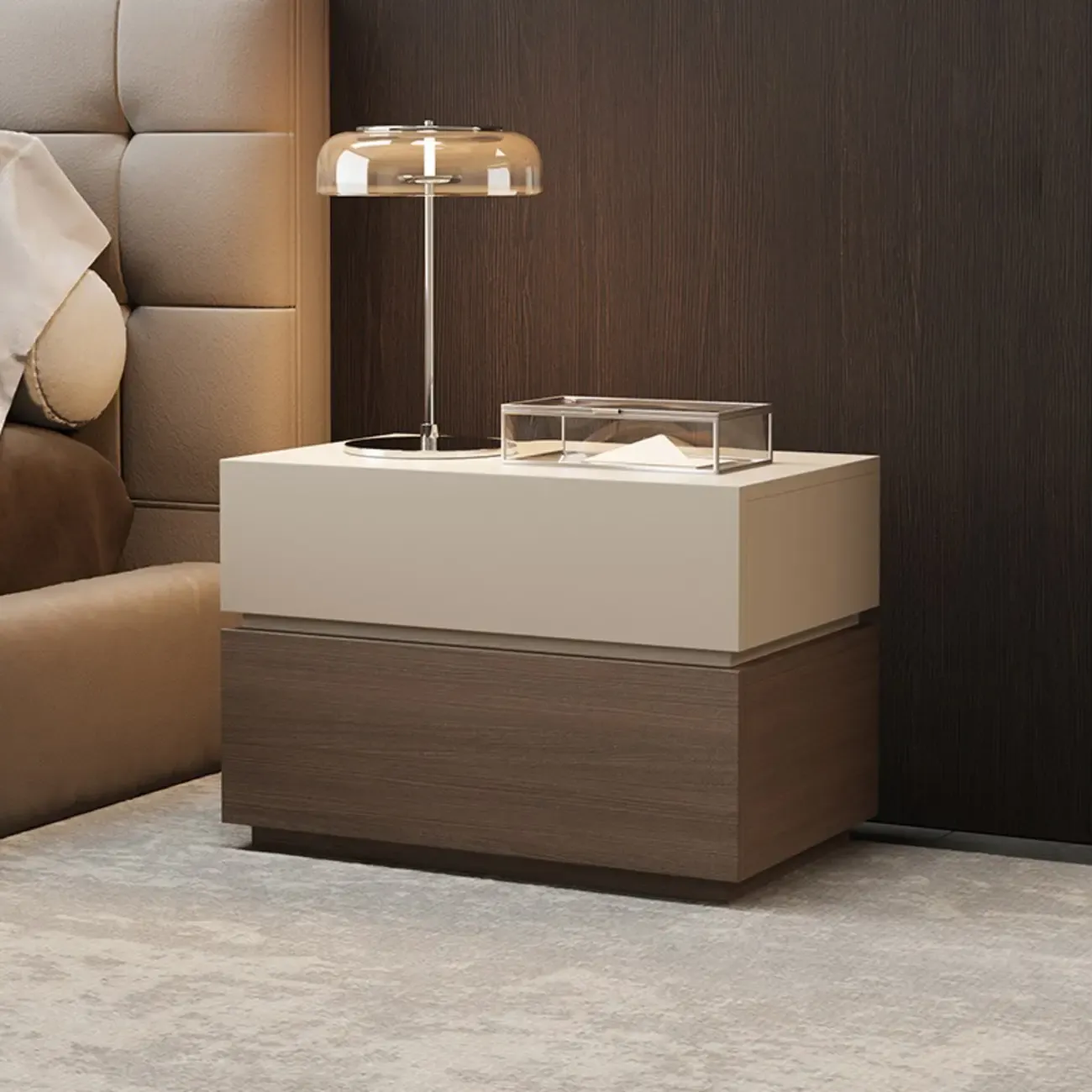 Elegant 2-tier Bedroom Wooden Nightstand With Drawers Image - 7