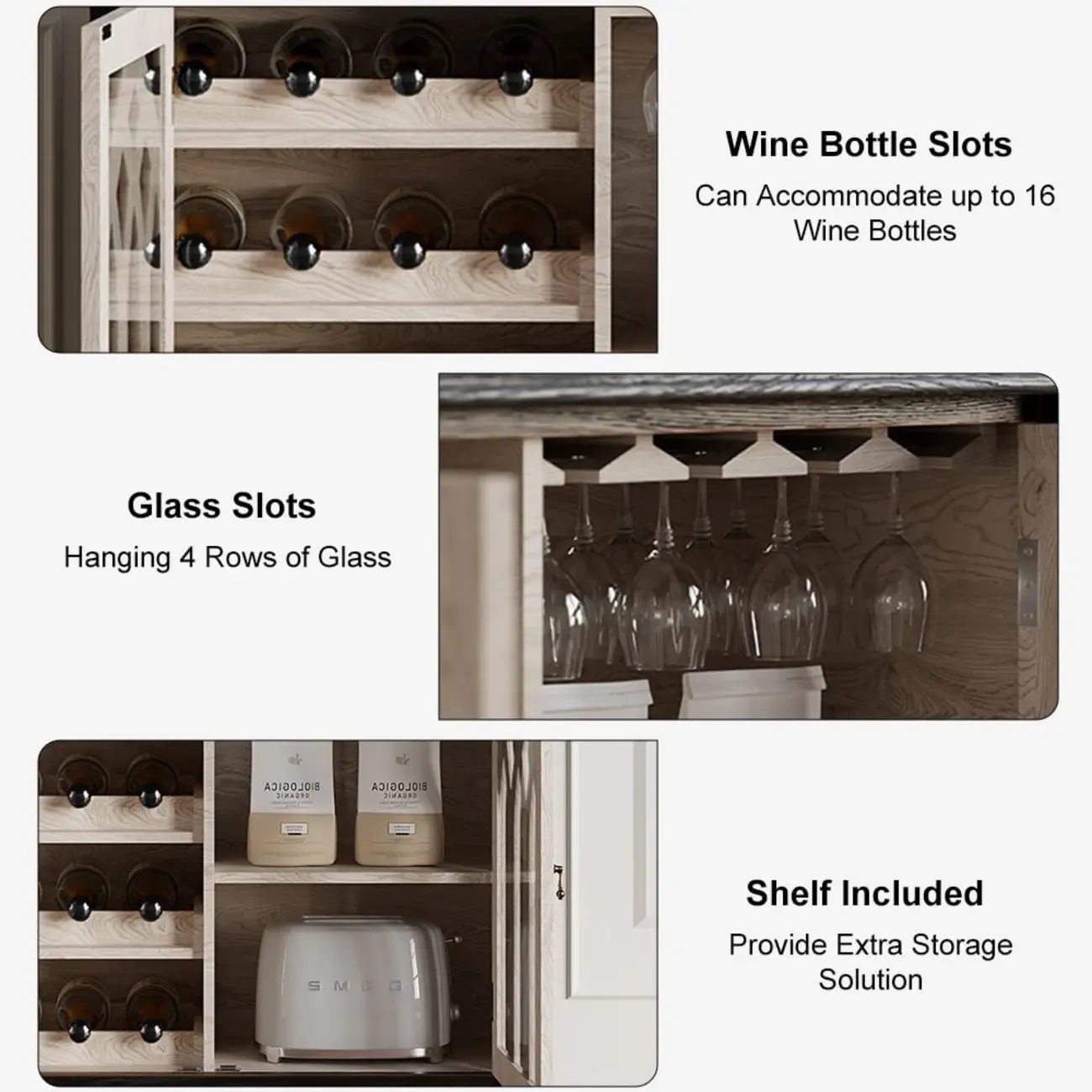 Traditional Black MDF Wine Rack Cabinet with Doors Image - 5