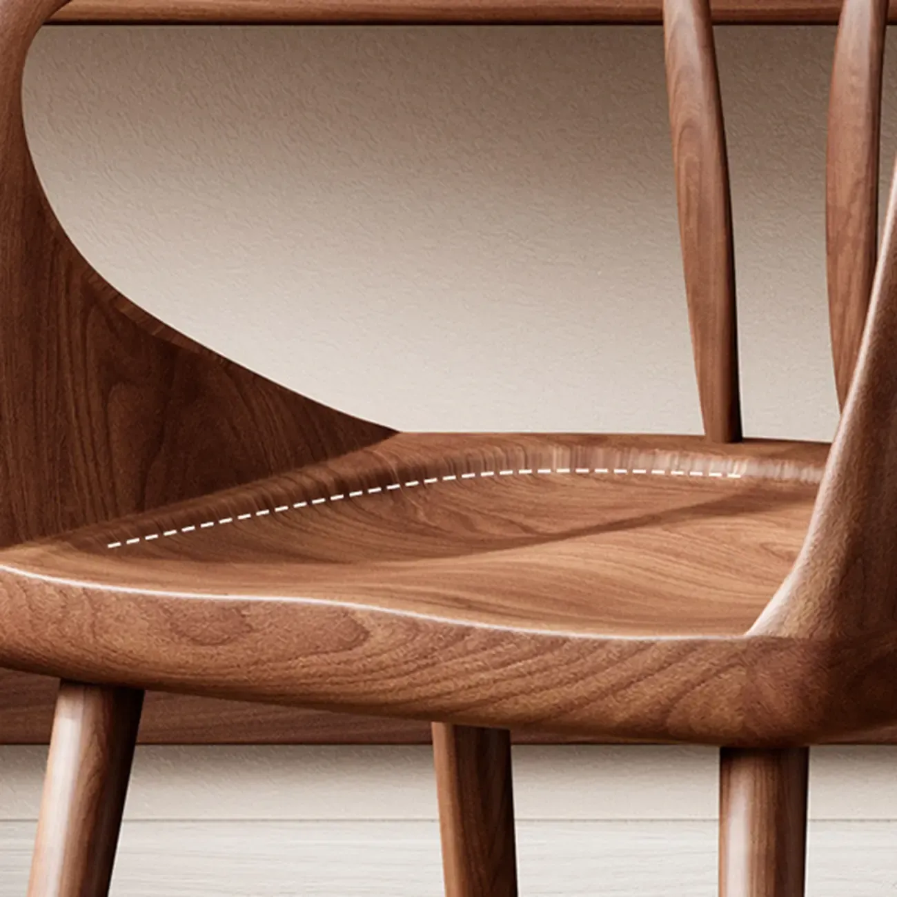 Minimalist Walnut Wood Frame Arm Dining Chair Open Back Image - 4