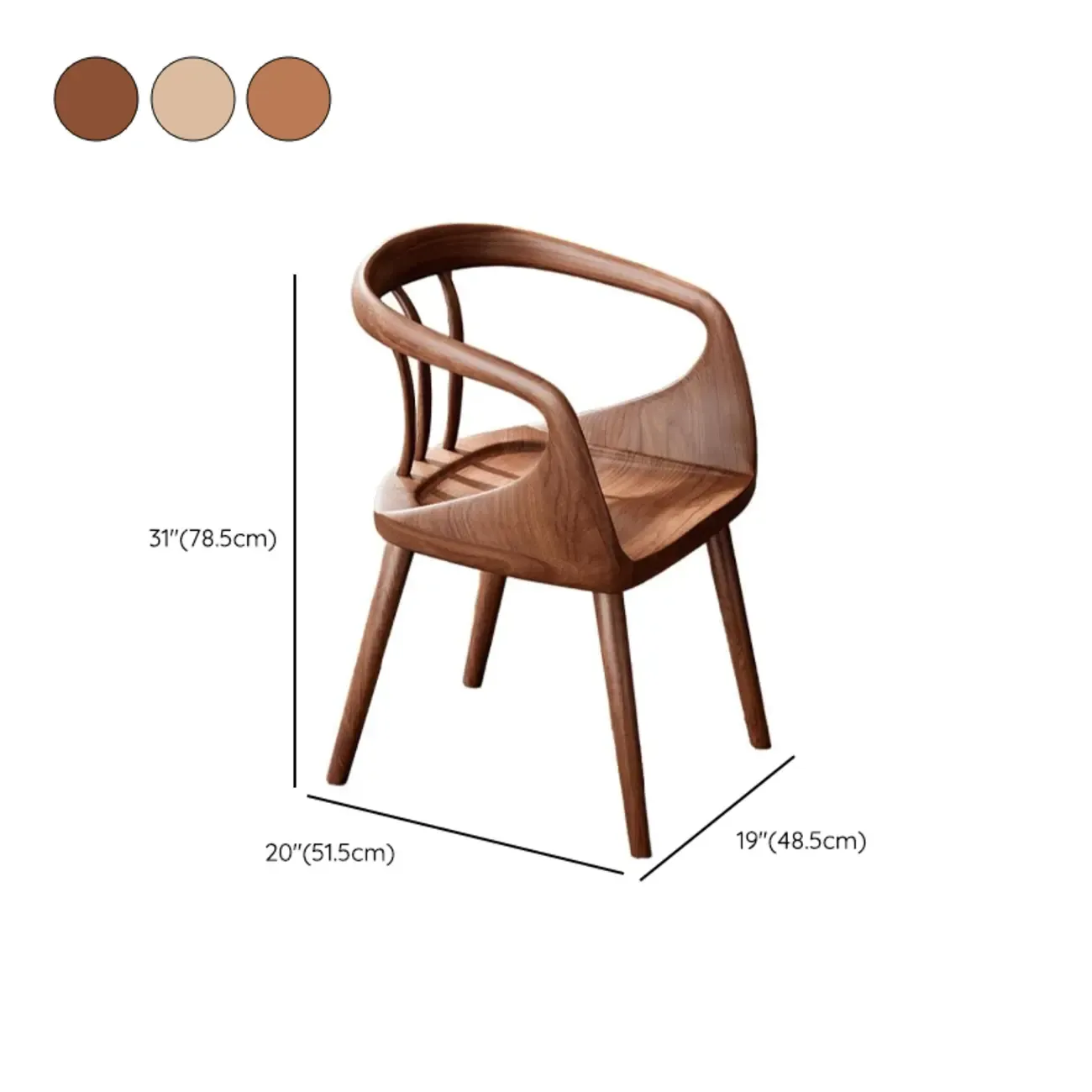 Minimalist Walnut Wood Frame Arm Dining Chair Open Back #size